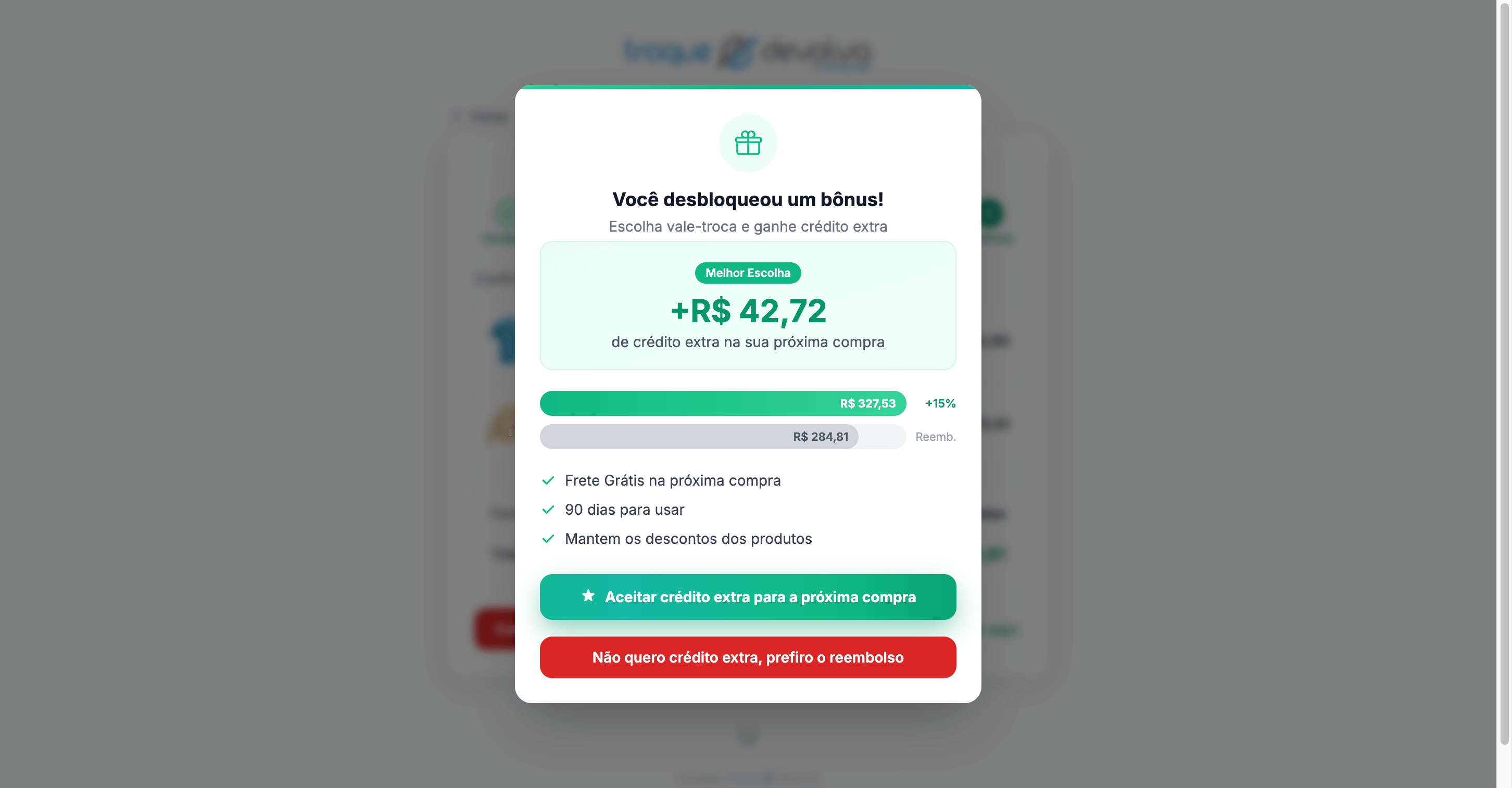 Modal de incentivo: Você desbloqueou um bônus!