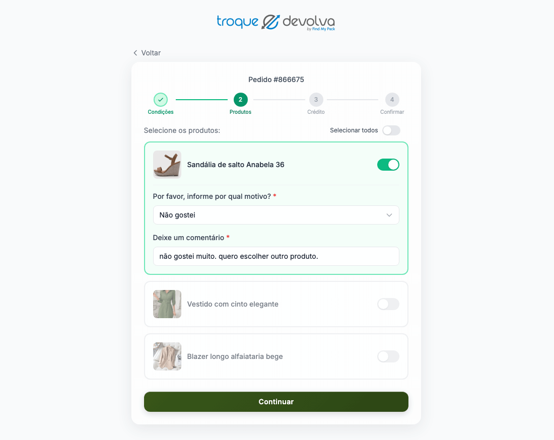 Sistema de Trocas e Devoluções - Autoatendimento