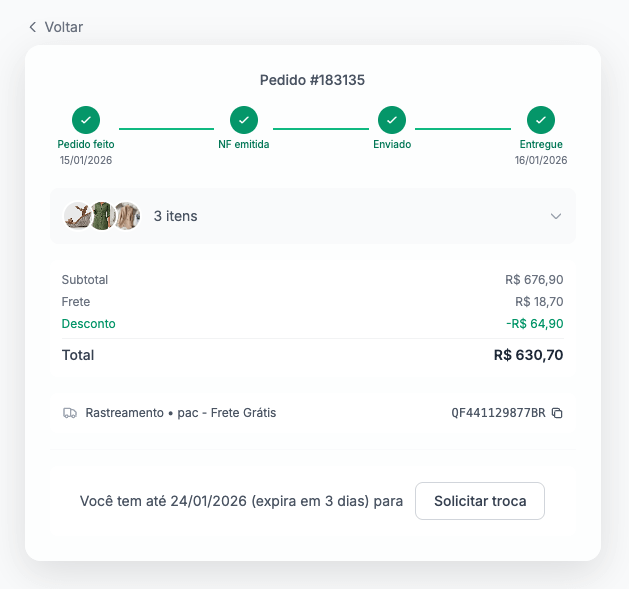 Timeline de rastreamento