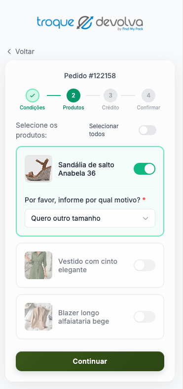 Central do Cliente mobile - tela inicial